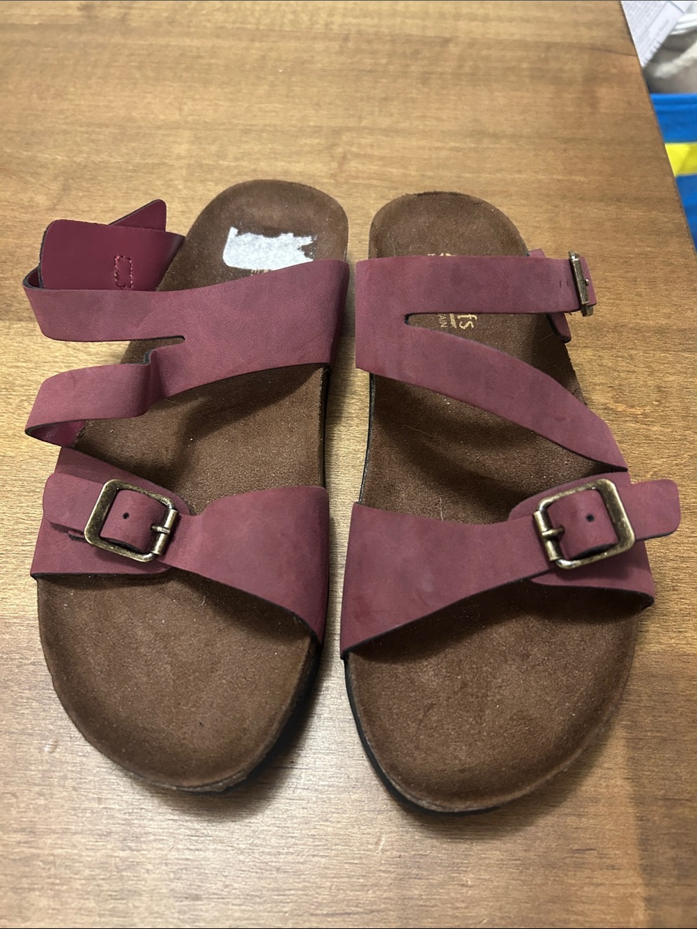Cliffs by WHITE MOUNTAIN Burgundy Triple-Strap Buckle Slide Sandals